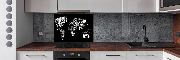 Rivestimento parete cucina con stampa a mappa del mondo e sottotitoli
