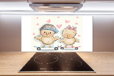 Pannello retrocucina con stampa di uccelli su uno skateboard