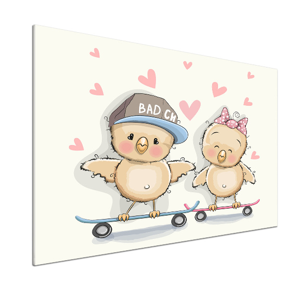 Pannello retrocucina con stampa di uccelli su uno skateboard