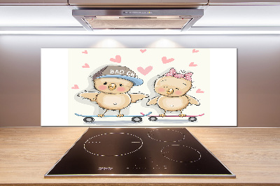 Pannello retrocucina con stampa di uccelli su uno skateboard