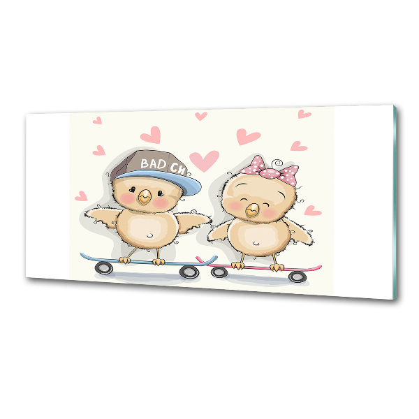 Pannello retrocucina con stampa di uccelli su uno skateboard