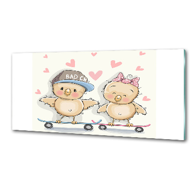 Pannello retrocucina con stampa di uccelli su uno skateboard