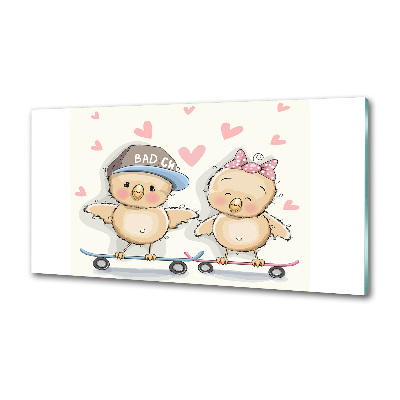 Pannello retrocucina con stampa di uccelli su uno skateboard