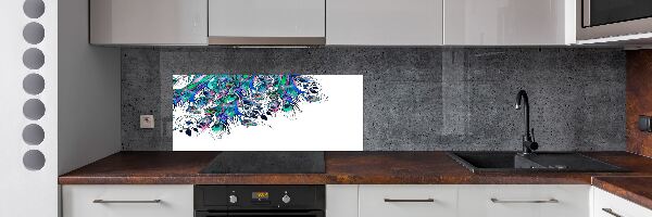 Rivestimento parete cucina con motivo piume di pavone