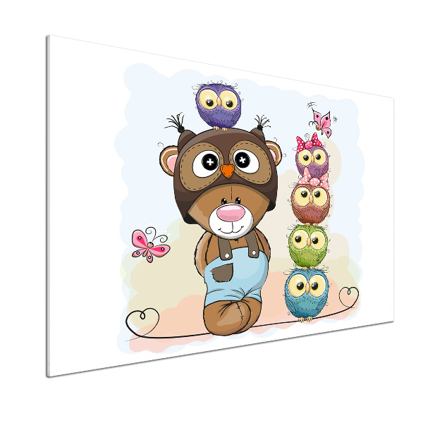 Pannello paraschizzi cucina con stampa di orsacchiotti e gufi