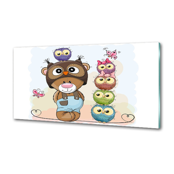 Pannello paraschizzi cucina con stampa di orsacchiotti e gufi