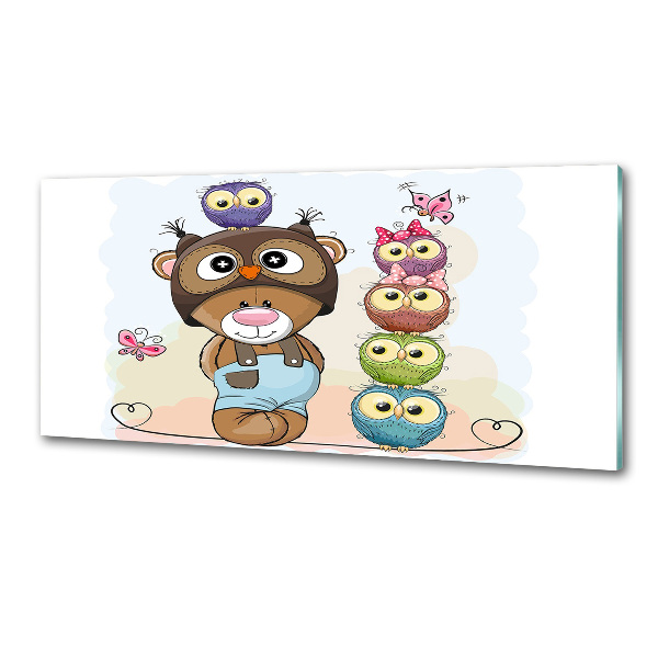 Pannello paraschizzi cucina con stampa di orsacchiotti e gufi