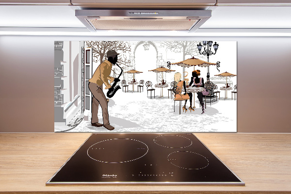 Pannello paraschizzi cucina con stampa a tema musicista di strada