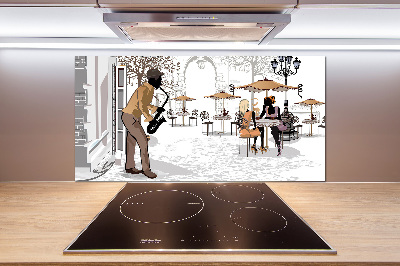 Pannello paraschizzi cucina con stampa a tema musicista di strada