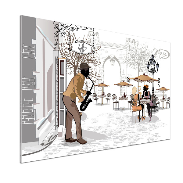 Pannello paraschizzi cucina con stampa a tema musicista di strada