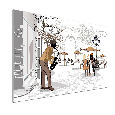 Pannello paraschizzi cucina con stampa a tema musicista di strada