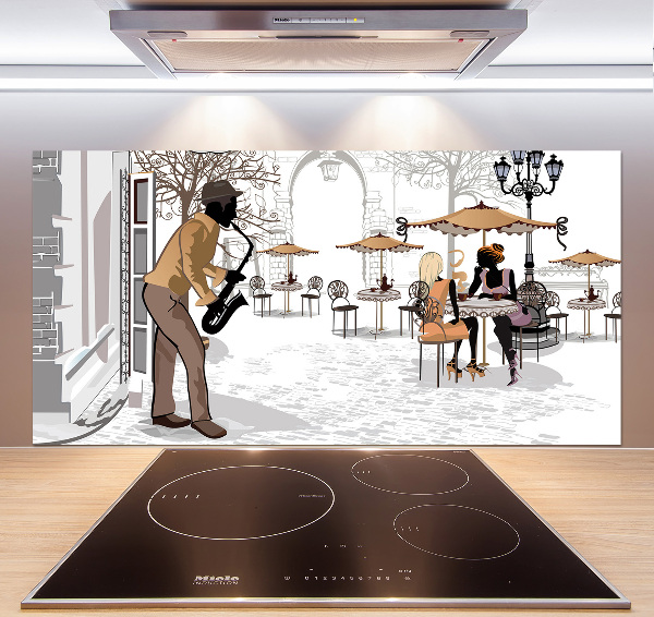 Pannello paraschizzi cucina con stampa a tema musicista di strada