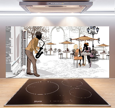 Pannello paraschizzi cucina con stampa a tema musicista di strada