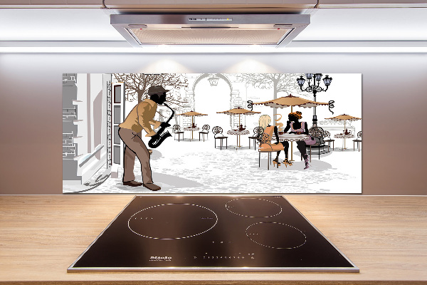 Pannello paraschizzi cucina con stampa a tema musicista di strada