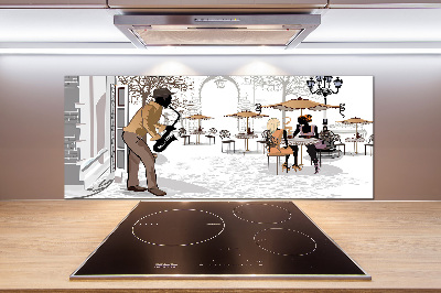 Pannello paraschizzi cucina con stampa a tema musicista di strada