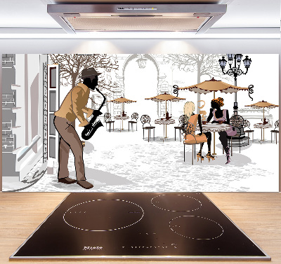 Pannello paraschizzi cucina con stampa a tema musicista di strada