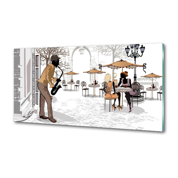 Pannello paraschizzi cucina con stampa a tema musicista di strada