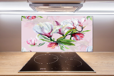 Rivestimento parete cucina con motivo di fiori di magnolia