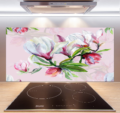 Rivestimento parete cucina con motivo di fiori di magnolia