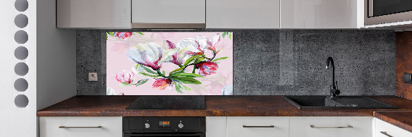 Rivestimento parete cucina con motivo di fiori di magnolia