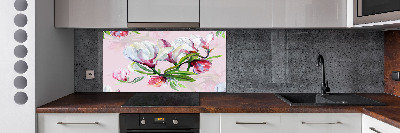 Rivestimento parete cucina con motivo di fiori di magnolia
