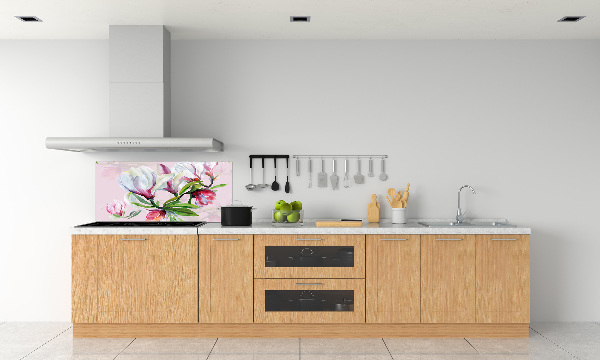 Rivestimento parete cucina con motivo di fiori di magnolia