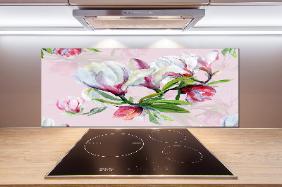 Rivestimento parete cucina con motivo di fiori di magnolia