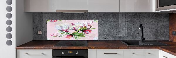 Rivestimento parete cucina con motivo di fiori di magnolia