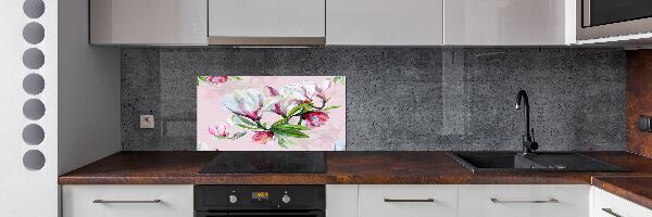 Rivestimento parete cucina con motivo di fiori di magnolia