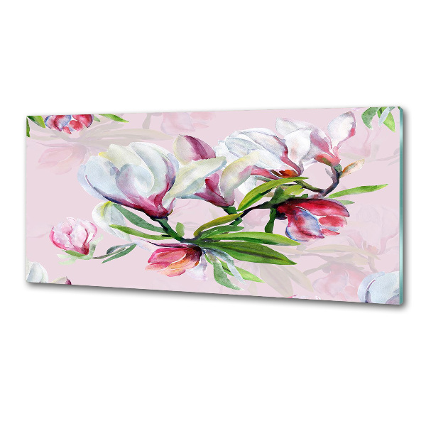 Rivestimento parete cucina con motivo di fiori di magnolia