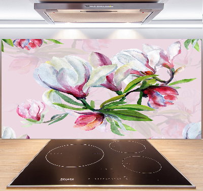Rivestimento parete cucina con motivo di fiori di magnolia
