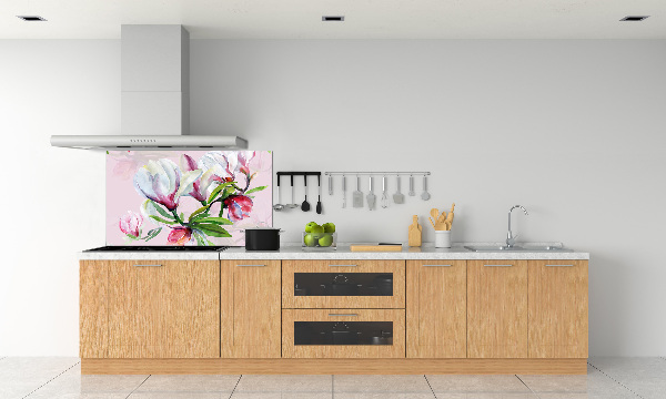 Rivestimento parete cucina con motivo di fiori di magnolia