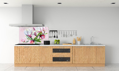 Rivestimento parete cucina con motivo di fiori di magnolia