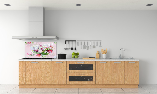 Rivestimento parete cucina con motivo di fiori di magnolia