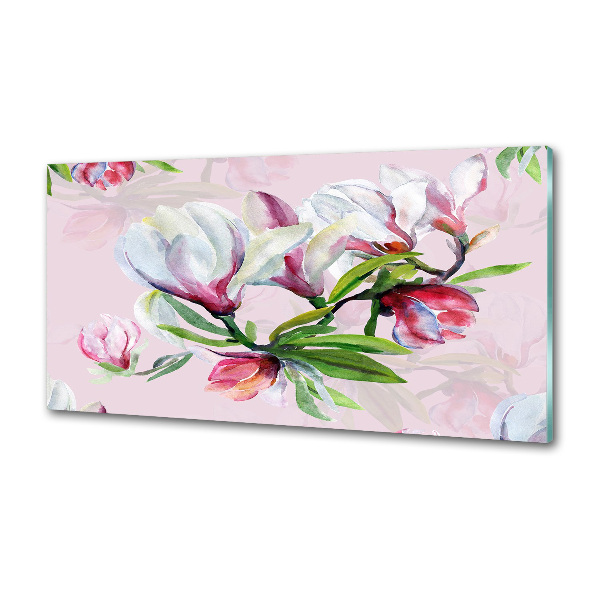 Rivestimento parete cucina con motivo di fiori di magnolia