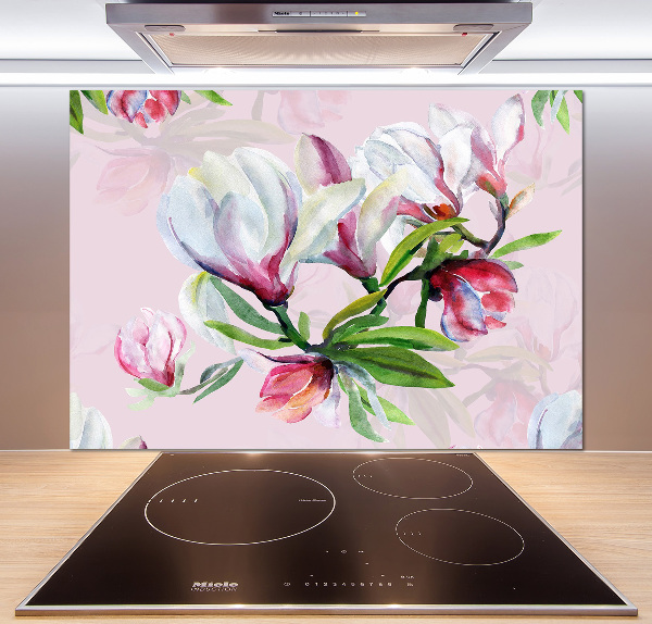 Rivestimento parete cucina con motivo di fiori di magnolia