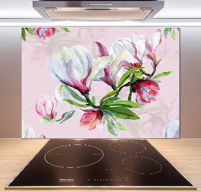 Rivestimento parete cucina con motivo di fiori di magnolia