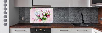 Rivestimento parete cucina con motivo di fiori di magnolia