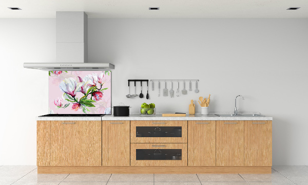 Rivestimento parete cucina con motivo di fiori di magnolia