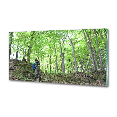 Pannello retrocucina con stampa «Ornitologo nella foresta»