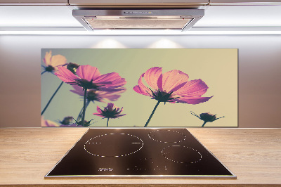 Rivestimento parete cucina con motivo di fiori rosa