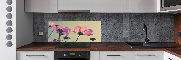 Rivestimento parete cucina con motivo di fiori rosa