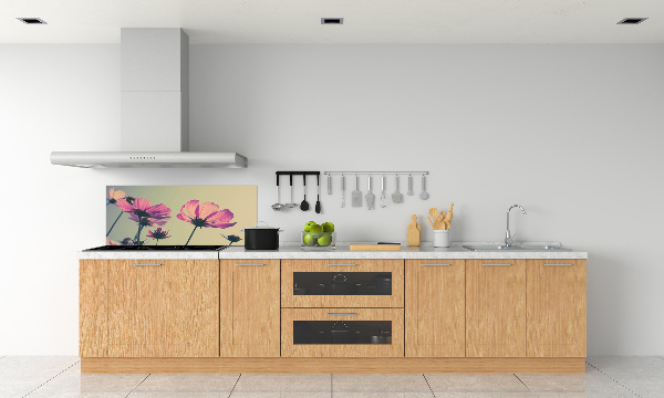 Rivestimento parete cucina con motivo di fiori rosa