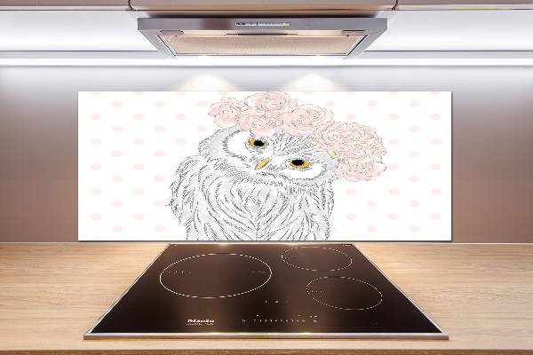 Rivestimento parete cucina con motivo di gufo in una ghirlanda