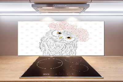 Rivestimento parete cucina con motivo di gufo in una ghirlanda