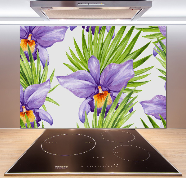 Rivestimento parete cucina con motivo orchidea