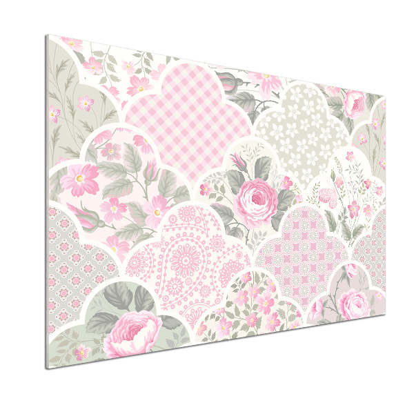 Rivestimento parete cucina con motivo di rose e ornamenti