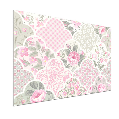 Rivestimento parete cucina con motivo di rose e ornamenti