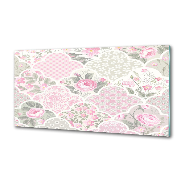 Rivestimento parete cucina con motivo di rose e ornamenti