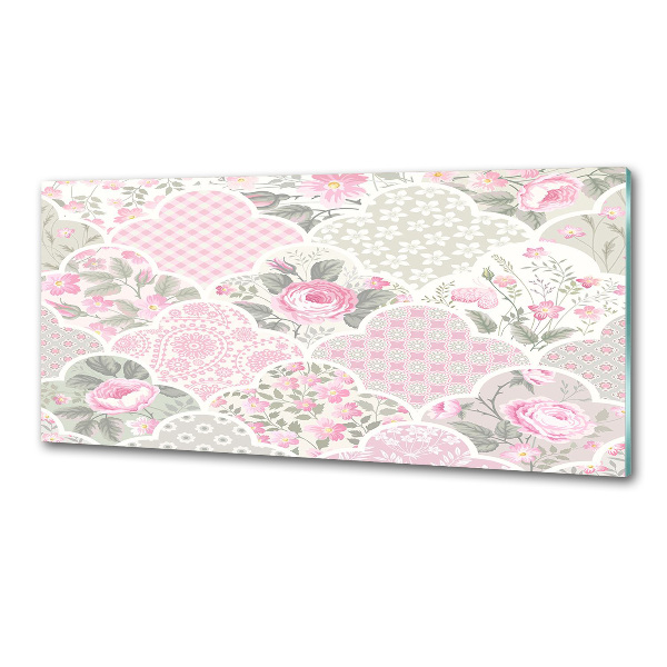 Rivestimento parete cucina con motivo di rose e ornamenti